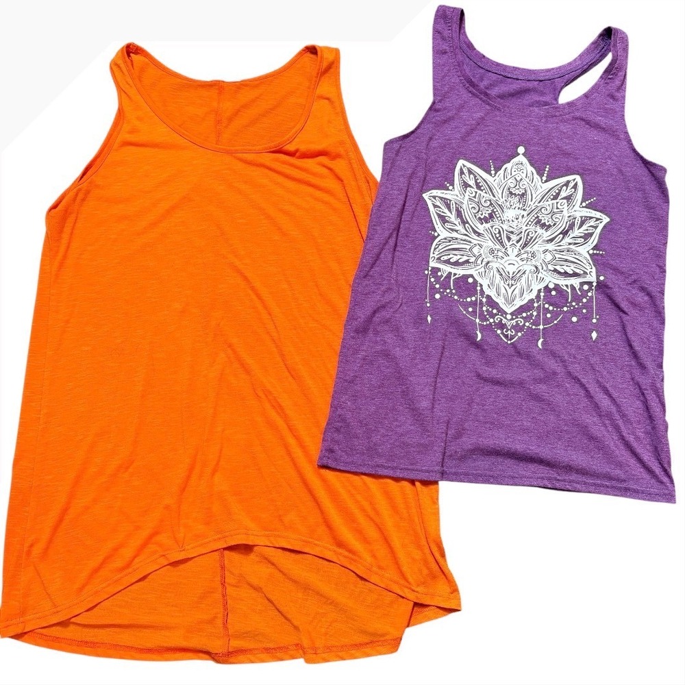 Tank Top Bundle Womens Medium Orange Purple Lotus Graphic High-Low